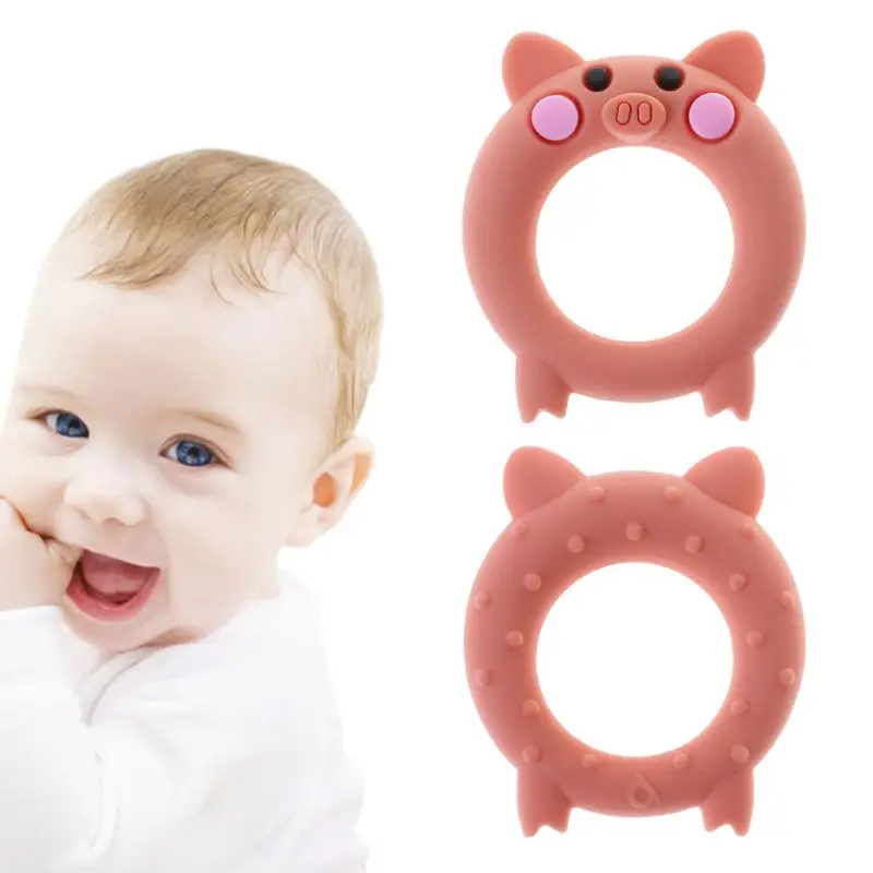 

Baby Teether Food Grade Silicone Cartoon Pig Teething Oral Care Newborn Pacifier Soother Chew Toys DIY Necklace Pain Relief