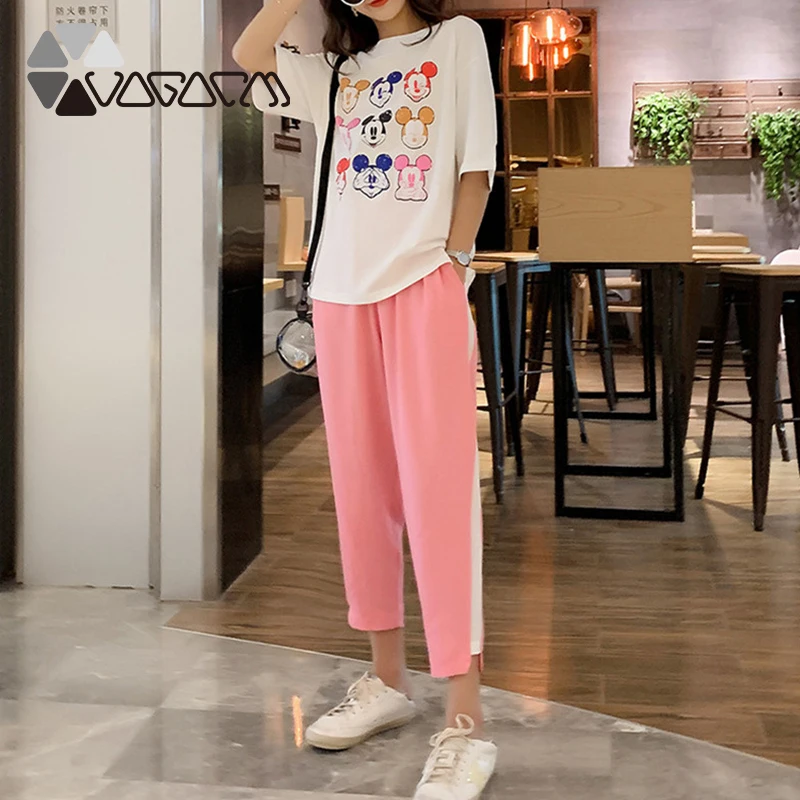 

Two Piece Set Pajamas Summer Women Minnie Mickey Mouse Cartoon Tracksuit Tops Pants Jogger Outfits Matching Sets Fashion Suit