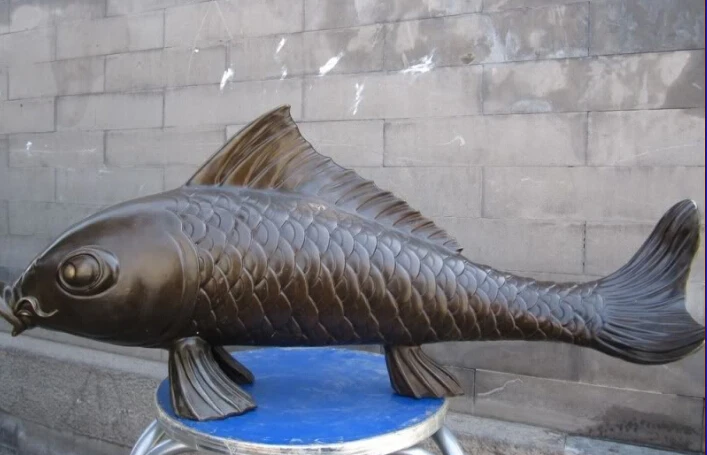 

China Gorgeous Pure Bronze Carved wealth Money cyprinoid Fish Statue