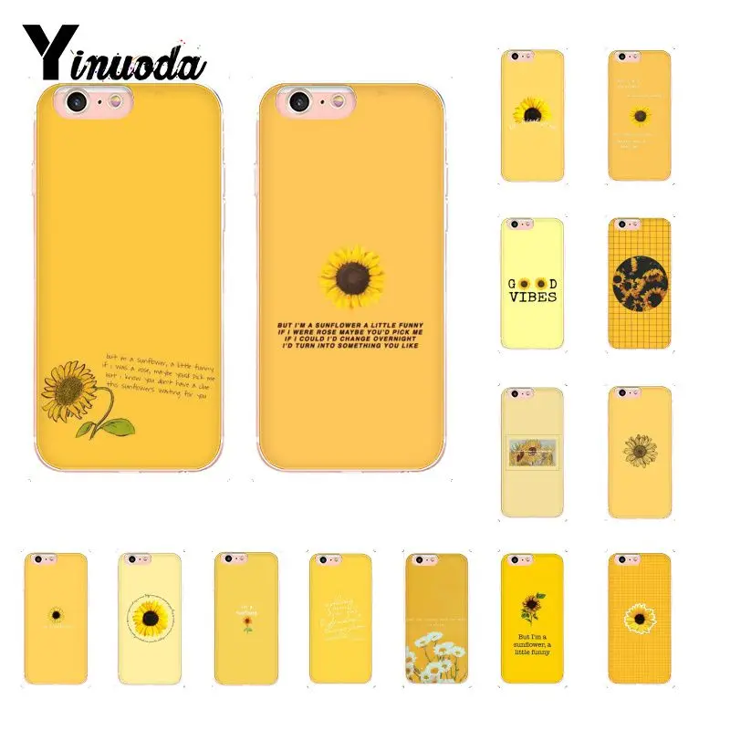 

Yinuoda Yellow Style Sunflower TPU Transparent Phone Case Shell for iPhone X XS MAX 6 6s 7 7plus 8 8Plus 5 5S SE XR