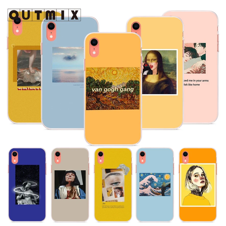 

Great art aesthetic van Gogh Mona Lisa painting David sculpture Soft Silicone For iPhone X XS max XR 8 8plus 7 7plus 6 6plus 5