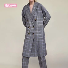 Элегантные женские Осенние Новые Хаундстут печати двубортные Женские пальто куртка Женский