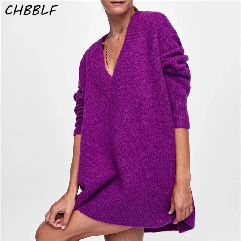 

CHBBLF women chic knitted sweater long sleeve solid color pullovers female casual tops JHN1051
