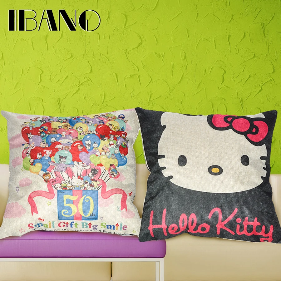 

Linen Cushion Cover Hello Kitty Printed 45x45cm Home Decor for Decorative Cushions Decorative Pillow Case 1PCS/Lot