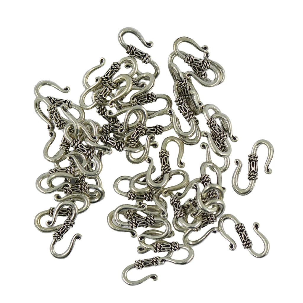 50pcs Antique Silver S Shape Hook Clasp Connector Charms Jewelry Findings 