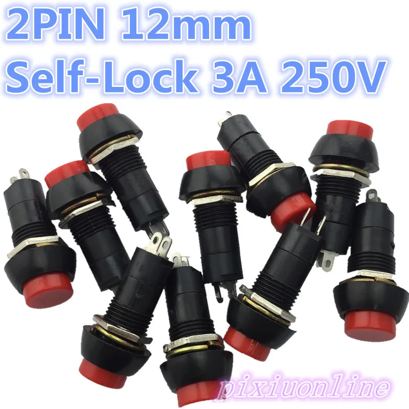 

G101Y 10pcs PBS-11A 2PIN Red Plastic 12mm Push Button Latching Switch Self-Lock 3A 250V High Quality Cheapest Sell At a Loss