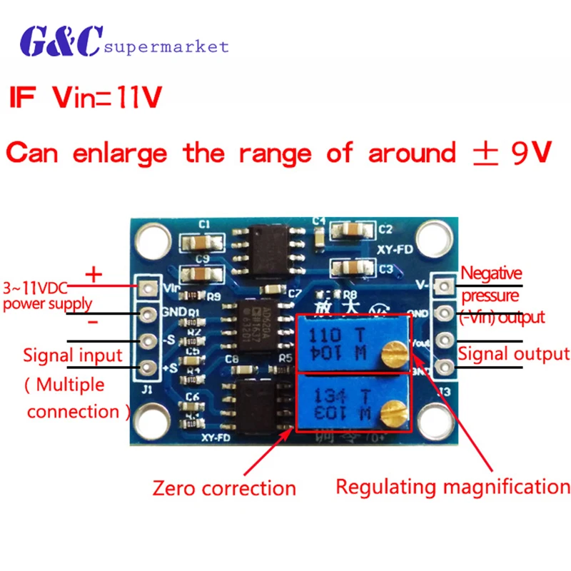 

AD620 Microvolt MV Voltage Amplifier Signal Instrumentation Module Board 3-12VDC