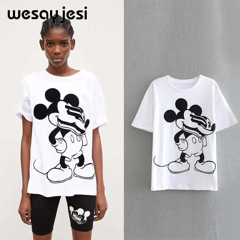 

2019 summer fashion t shirt women harajuku high streetwear cartoon mouse print casual 100% cotton o-neck tshirt tops plus size