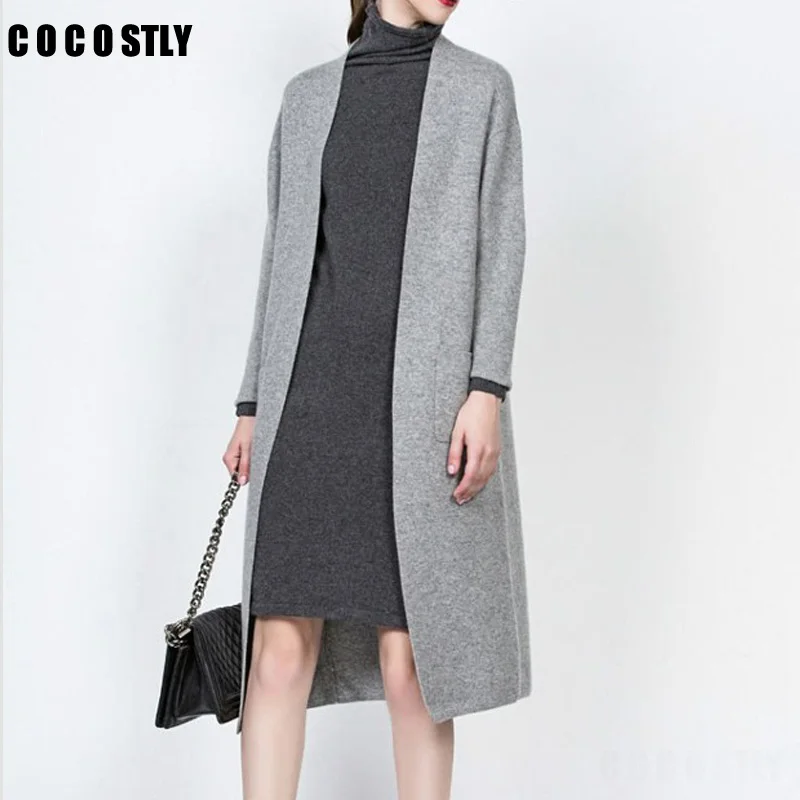 ^*Best Offers autumn womens cashmere cardigans winter Cashmere sweaters grey Long Cardigan women Casual Warm Female long coat