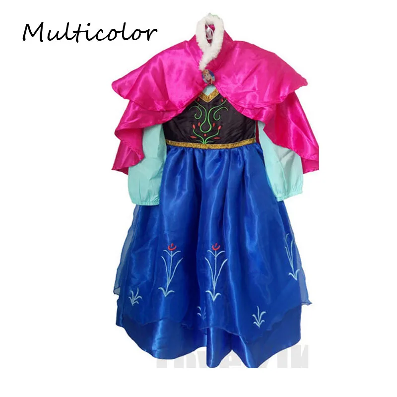 Лидер продаж года, летняя одежда для девочек платье принцессы костюм Эльзы для девочек, платья с накидкой, 2 предмета, Elza Anna, вечерние костюм косплей