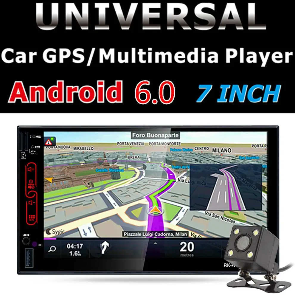 Best 7 Inch 2 Din Android 6.0 Bluetooth Auto Car Radio Stereo Audio Player Digital Touch Screen GPS Navigation AM FM RDS with Camera 1