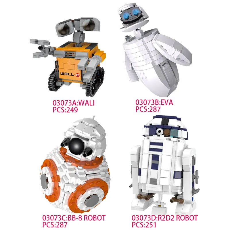 

Block Star Wars EVA WALLE BB8 R2D2 Robots 1074Pcs Compatible Legoings Starwars Figures Building Blocks Toys For Children