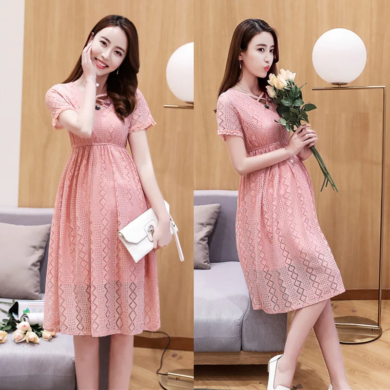 

Summer Maternity Fashion Hollowed Out Dressess Pregnancy Organza Dress High Waist Clothing for Pregnant Women Maternity Clothes
