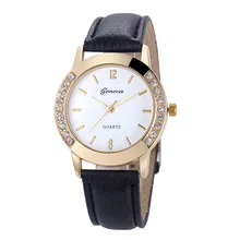 Reloj de pulsera de cuarzo de cuero analógico con diamantes Geneva Fashion 2018, envío gratuito y venta al por mayor # D