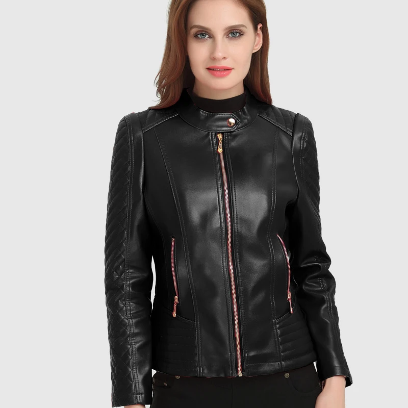 Brand 2017 New Fashion women leather jacket Bright Colors