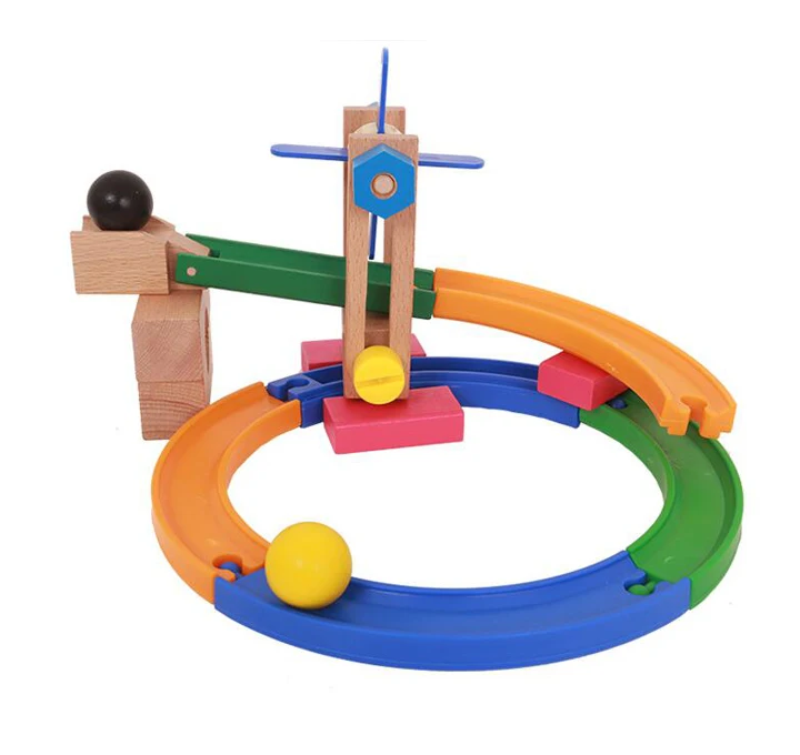 

Kids Wooden Roller Coaster Construction Marble Race Run Maze Balls Track Build Blocks Educational Toys for Children