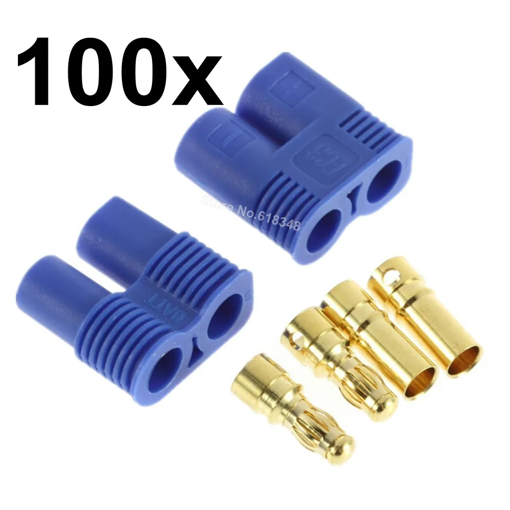 100 Pairs EC3 Banana Plugs Female Male 3 5mm Gold Bullet Connectors For ESC LIPO Battery