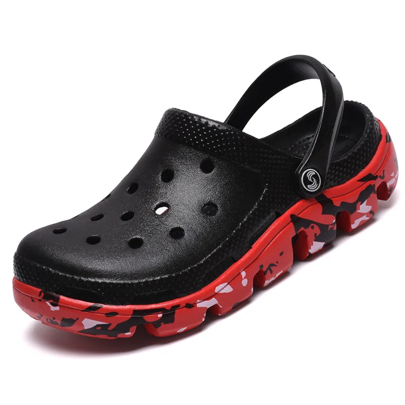 black red Crocse/уличные мужские сандалии; летние пляжные сандалии; Мужские сабо; обувь с кроком; Sandale Homme Sandalias Homem Erkek Sandalet; размеры 39-47 - Цвет: black red
