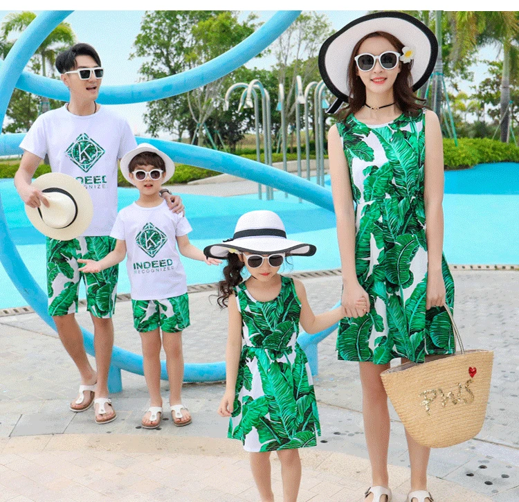 2019 Real Fam&iacute;lia Roupas Combinando Vestido de M&atilde;e e Filha Pai E Filho T-shirt Set Crian&ccedil;as Ver&atilde;o Ternos M&atilde;e Praia
