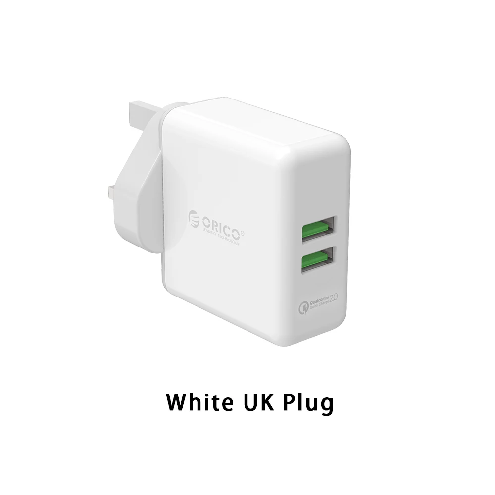 ORICO USB быстрое зарядное устройство QC2.0 двойное настенное зарядное устройство 36 Вт зарядное устройство для мобильного телефона Apple samsung Xiaomi huawei Портативный Белый - Тип штекера: Великобритания