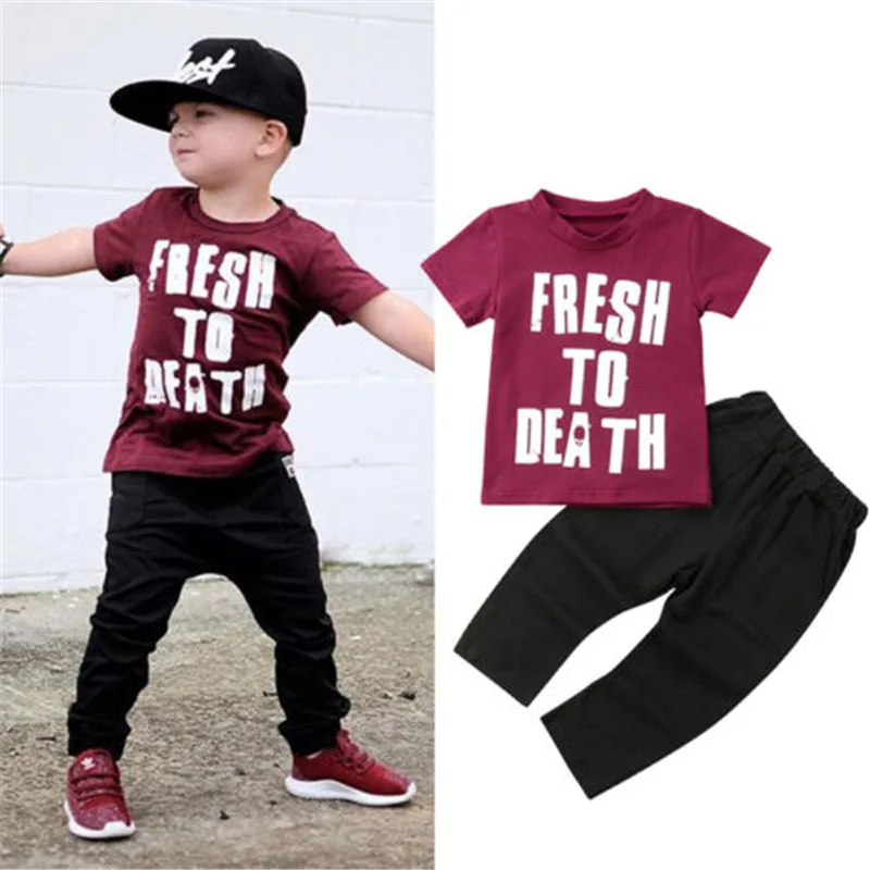 

Summer Toddler Kids Baby Boys Tracksuit Clothing Set 2pcs Short Sleeve T-shirt Tops+Pants Children Clothes Outfits Age 1-6 Years