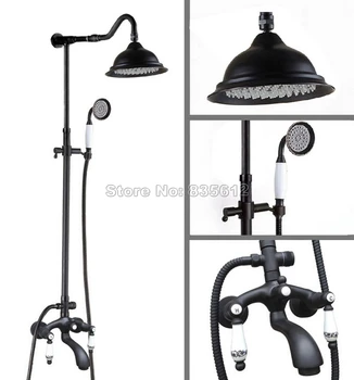 

8.2 inch Shower Head Rain Shower Faucet Set Bathroom Wall Mounted Black Oil Rubbed Bronze Bath Tub Mixer Tap Whg632