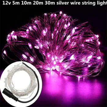 

12v 5m 10m 20m 30m silver wire led string light super soft flexible strip DC 5.5*2.1mm outdoor decoration Xmas tree garden party