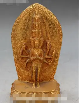 

China Bronze Gilt Carving Stand 1000 Arms Avalokiteshvara of Goddess God Statue