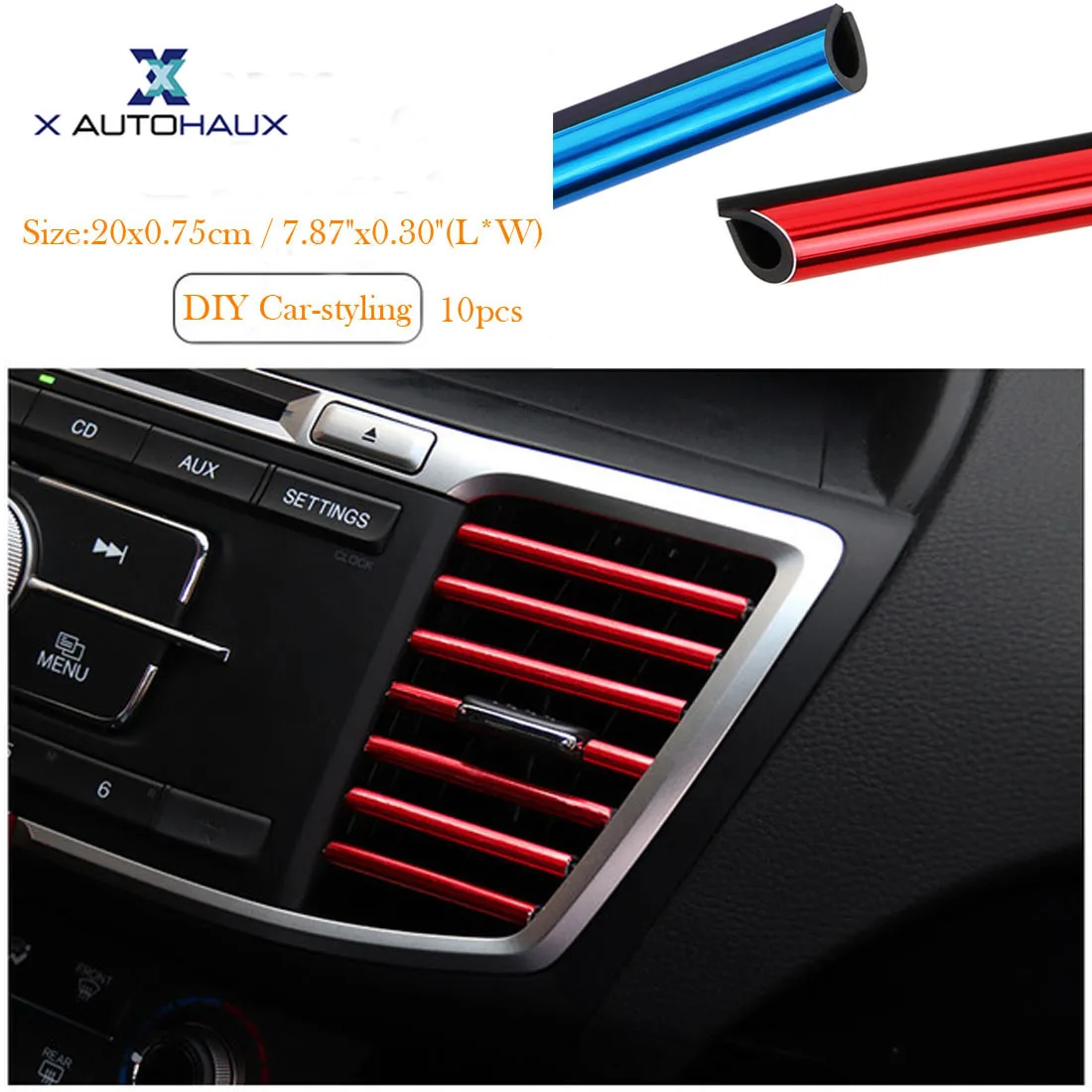 X AUTOHAUX 10pcs Red Chrome Car Air Condition Vent Grille Moulding Trim Strip