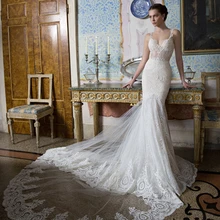 Сексуальное свадебное платье с длинным шлейфом,, платье русалки, кружевное платье с бисером, Аппликации, тюлевые свадебные платья, платье Vestige de Noiva
