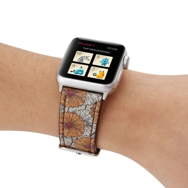 DAHASE ретро PU кожаный ремешок для Apple Watch группа штамп музыкальная нота цветок браслет для iWatch серии 3 2 1 браслет