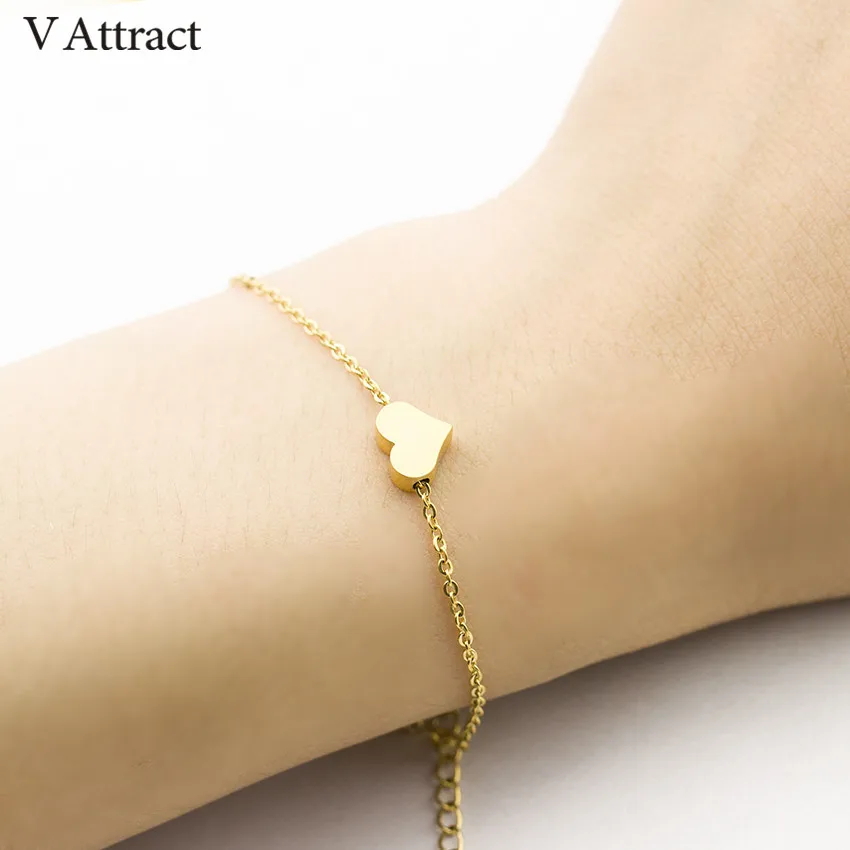 V Attract Simple Love Heart Statement Beacelets For Women Boho Jewelry Stainless Steel Hand Link Best Friend Gift Gold Pulseras