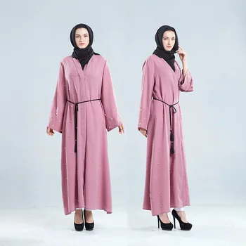 

islamic fashion muslim dress clothing design Dubai Muslim Diamond Women Open Front Cardigan Embroidery Islamic DressY54