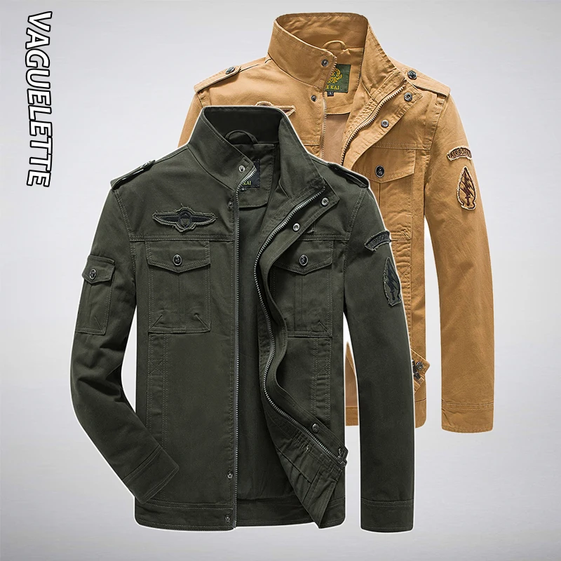 

Vaguelette Mens Cotton Jacket Overcoat Spring Autumn Army Casual Outwear Mandarin Collar Military Jacket M-6XL