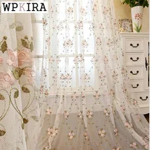 Luxury Rustic Curtains Fabric Embroidered Flower Living Room Bedroom Tulle Curtain Beautiful Pink Flower Curtains 366&20