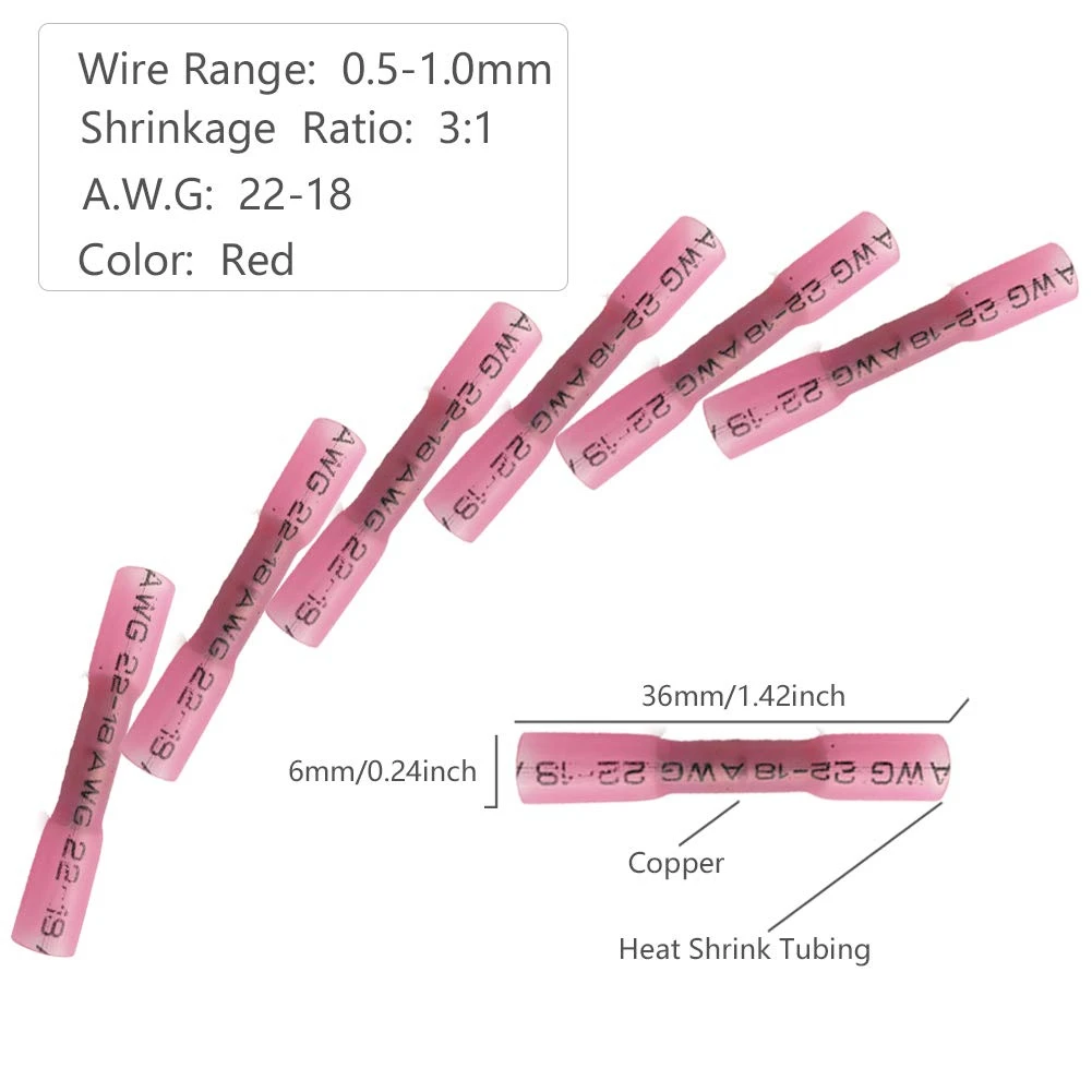 100 шт. 22-16 AWG Термоусадочные обжимные клеммы водонепроницаемые полностью изолированные уплотнительные стыковые электрические провода соединители комплект ассортимент синий