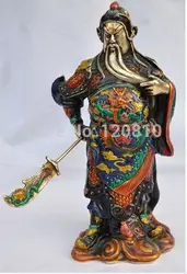 Китайский ручной резьбой меди посуда перегородчатой Куан Кунг статуя 030