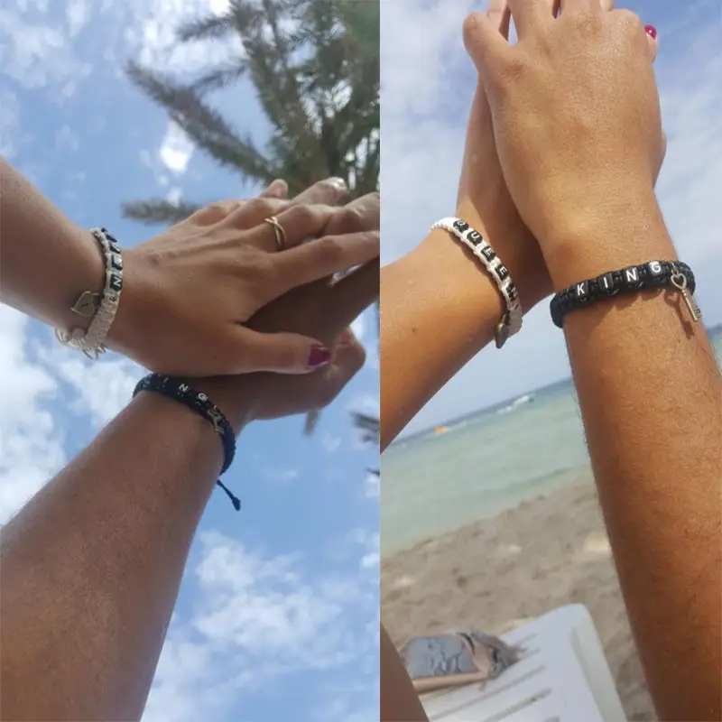 2pcs/pair Couple Bracelets Black King And White Queen With Key Lock Rope Chains Lovers Gift Handmade Charm Bracelets Accessories 2pcs/pair Couple Bracelets Black King And White Queen With Key Lock Rope Chains Lovers Gift Handmade Charm Bracelets Accessories