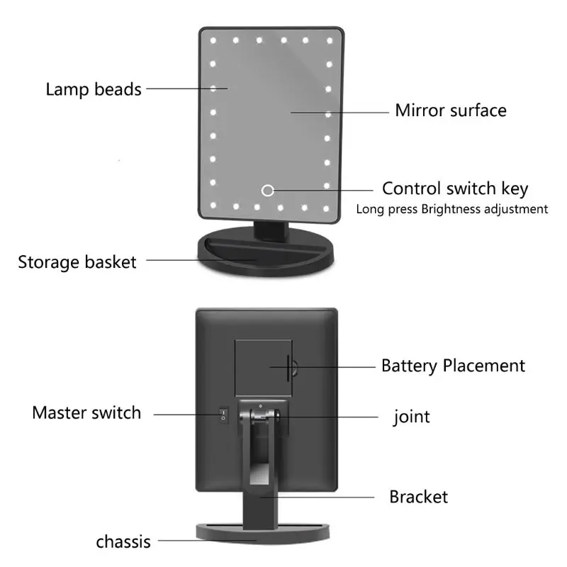 24 светодиодный свет Сенсорный экран макияж зеркальный стол настольных яркий съемный аккумулятор работает