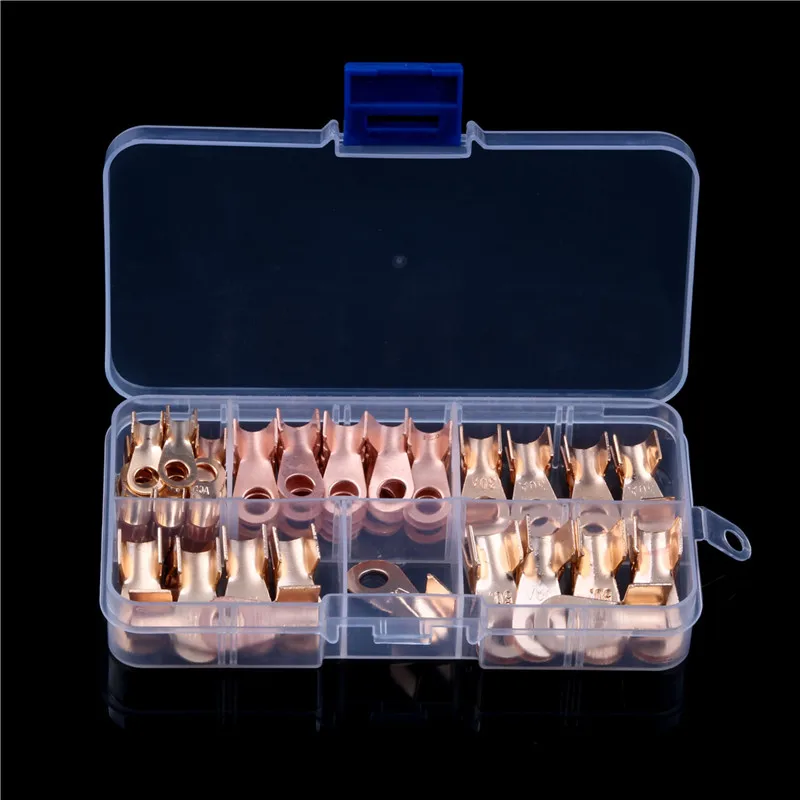 

70Pcs 10A 20A 30A 40A 50A Non-insulated Bare Terminal OT Open Ring-Type Cable Wire Connector Copper Lugs Crimp Terminals Kit