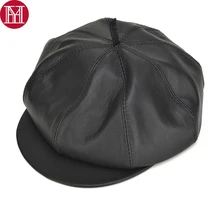 Мужская Натуральная овечья кожа кожаные кепки осень зима мужская Повседневная натуральная овчина кожаные береты кепки s новая уличная кепка газетчика