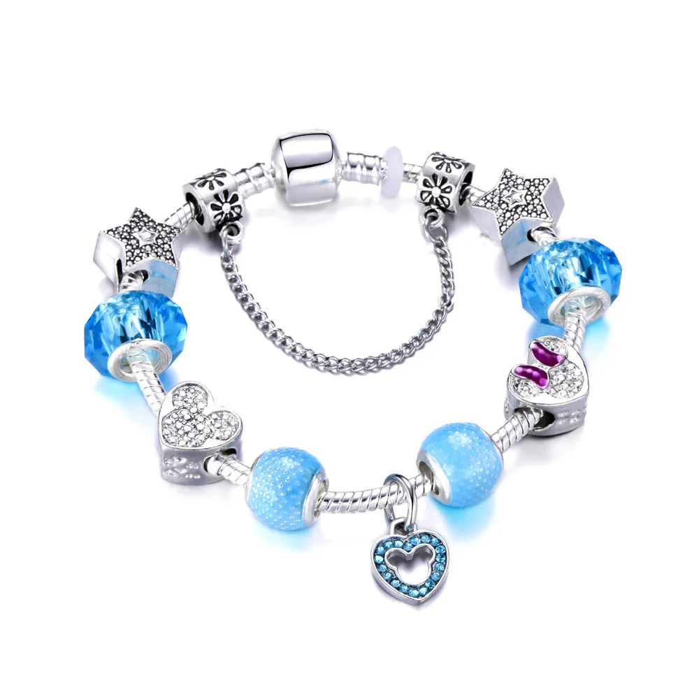 OCTBYNA, звездное небо, серебряная цепочка, очаровательный браслет для женщин, романтичный синий браслет с бусинами, браслет, Брендовое ювелирное изделие, подарок для девочки - Окраска металла: C12