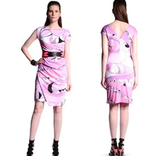 Женский итальянский модный набивной круглый воротник эластичный костюм шелковое трикотажное тонкое платье