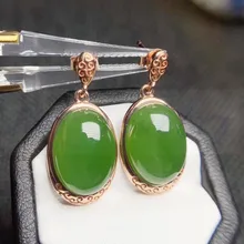 Натуральный настоящий зеленый нефрит висячие серьги 925 стерлингового серебра ювелирные украшения 13ct* 2шт драгоценный камень# S971602