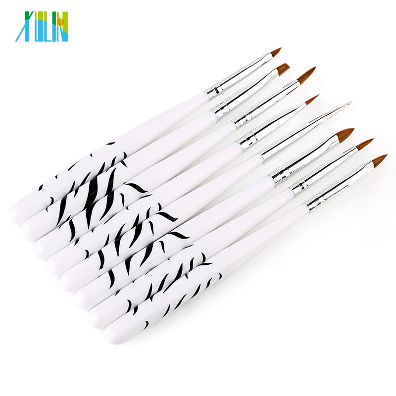 8Pcs/set Zebra striped Nail Art Brush Tools Set Crystal UV Gel Painting Dotting Brushes Pen Kits
