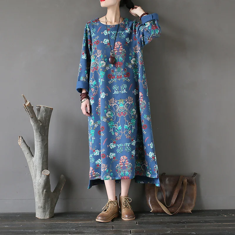 TaFiY Vestidos 2018 женские зимние платья винтажный пуловер с принтом и круглым вырезом