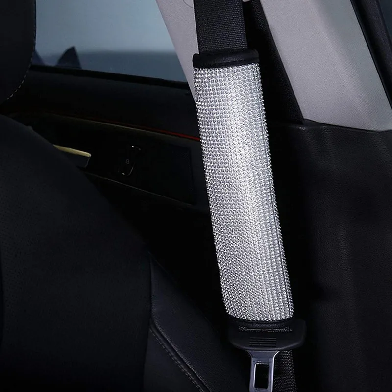 

Bling Auto Seat Belt Shoulder Pads Leather Crystal Rhinestone Car Seatbelt Cover Universal For Women Lady Diamond Cover
