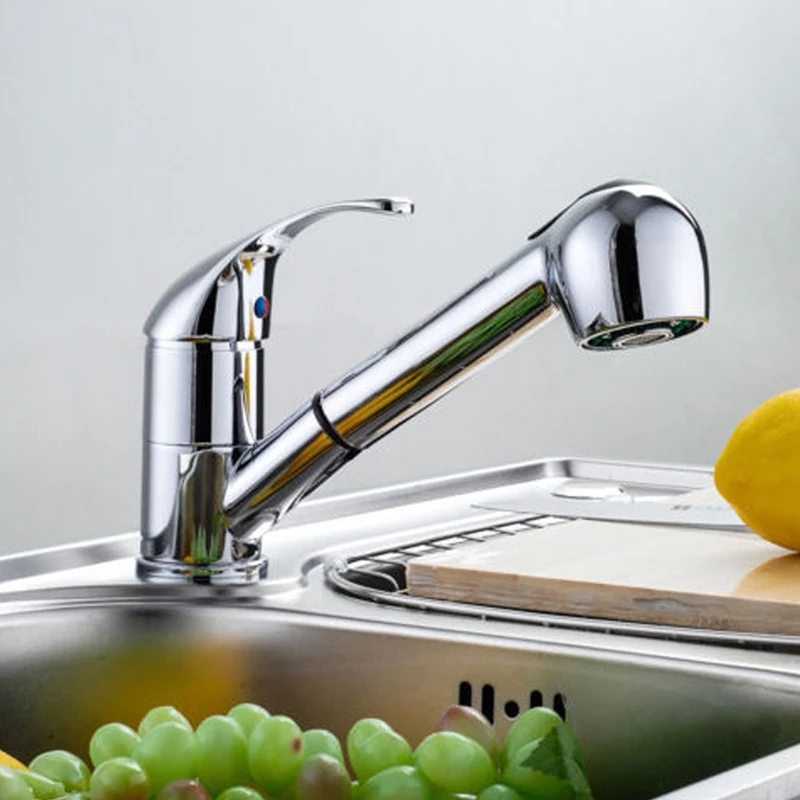 

Pull Out Spray Basin Kitchen Sink Mixer Tap 360Rotation Spout Chrome Faucet Singe Handle Cold And Hot Bathroom Torneira