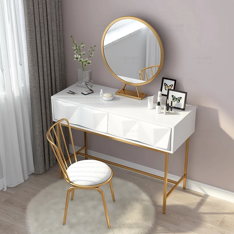 Современный минималистичный табурет для туалетного столика, золотой стул для макияжа в спальню, скандинавский Инс, креативный сетчатый красный туалетный столик и стул