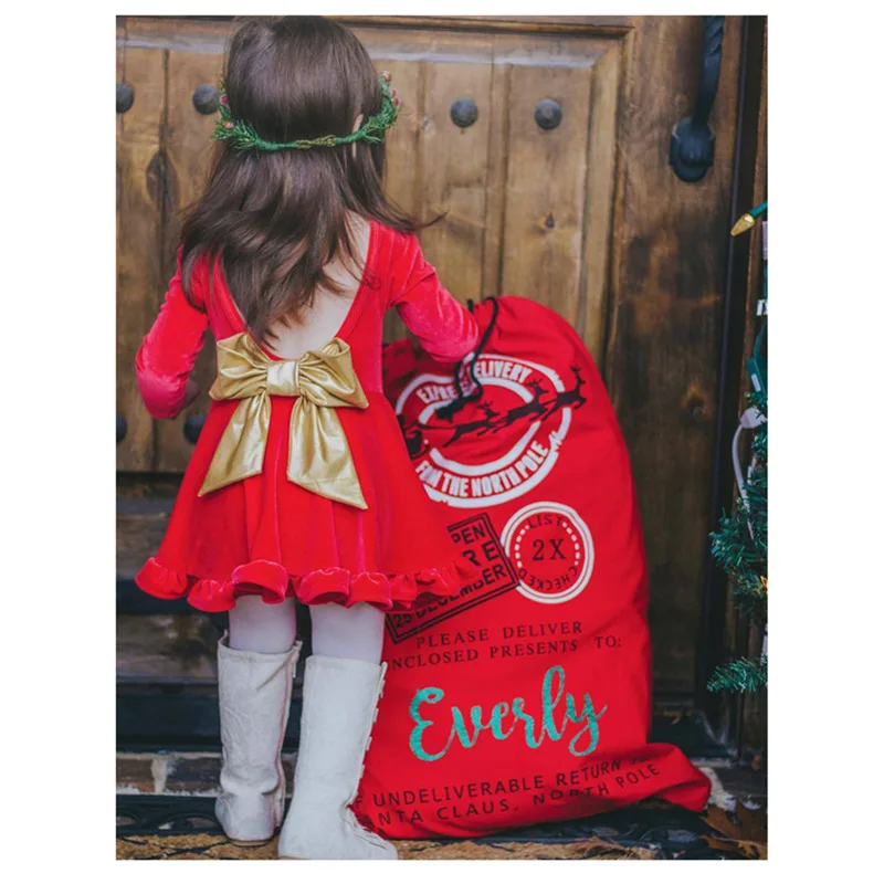 

[Bosudhsou] TS-2 Kid Girl Bow Backless Dress Christmas Party Outfits Set Clothes Christmas Kids Baby Girls Clothing Cute